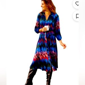 Soft Surroundings Shirtdress Ancient Isle Smocked Waist Button Front, Size L